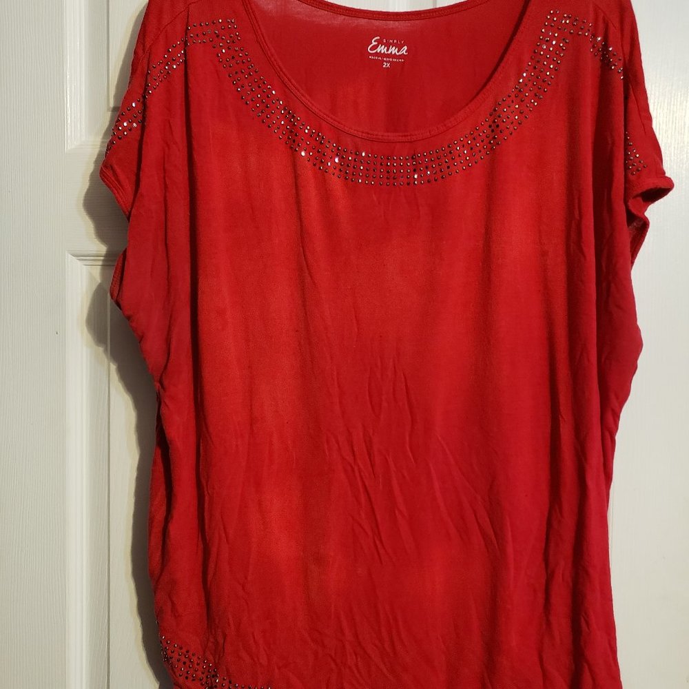 Women's red beaded top 2x